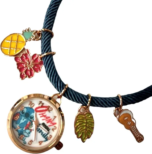 Vista 3 de Accutime Lili and Stitch LAS8009AZ - Reloj de cuarzo para niña DoradoAzul LAS8009AZ
