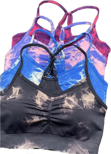 Vista 4 de Women's Seamless Knitted Tie Dye Yoga Fitness Sports High Waist Stretch Tight Shorts Suit Long Yoga Pants for