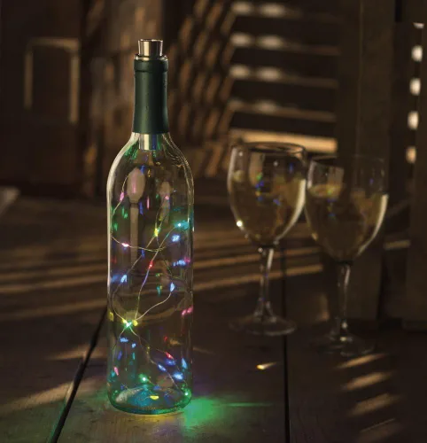 Vista 2 de Primitives by Kathy Tapón para botella de vino con pilas, luces LED parpadeantes, cuerda de 58 pulgadas, multicolor