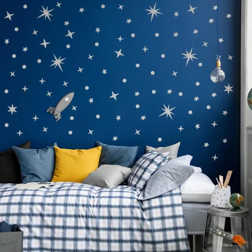 Vista 10 de Calcomanías de pared vintage con estrellas doradas, 5 hojas, 210 unidades, calcomanías con estrellas y puntos, calcomanías de arte de pared