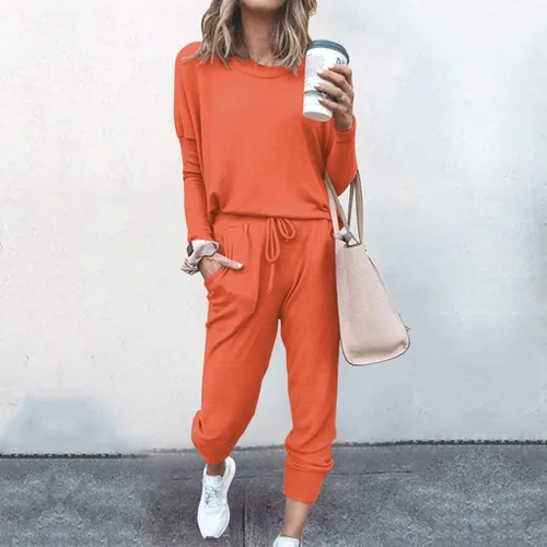 Vista 3 de Traje de color para mujer, 2 piezas, manga larga, para ocio, bolsillo, pantalones deportivos, conjuntos de pantalones deportivos para fiesta