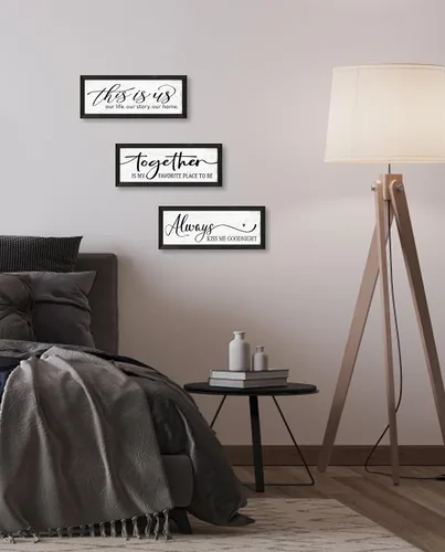 Vista 9 de YPY Letrero con texto en inglés "Always Kiss Me Goodnight" (Always Kiss Me Goodnight): pintura que absorbe el sonido, arte de pared – Decoración