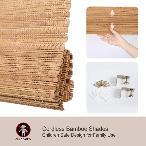 Vista 4 de Persianas Romanas de Bambú Inalámbricas, Persianas para Ventanas, Persianas de Madera Tejida Personalizadas para Ventanas Interiores, Puertas