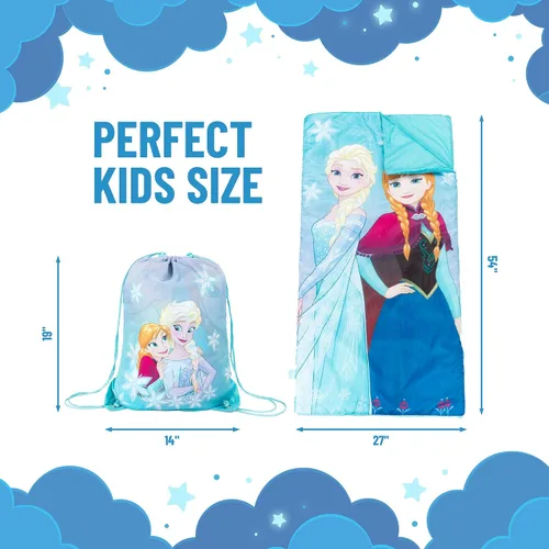 Vista 2 de Jay Franco Disney Frozen Sparkle Saco de Dormir - Saco de dormir/bolsa de dormir ligero para niños, acogedor y cálido, con Anna y Elsa