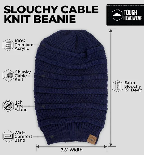 Vista 21 de Slouchy Cable tejido Gorro de lana por Tough Headwear – Gorro de lana de gran tamaño Sombreros Gorros Graves Sombreros Para Hombres y Mujeres