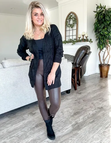 Vista 4 de Zeagoo Cárdigan para mujer 2023 para otoño e invierno con frente abierto, abrigo de manga larga, suelto, tejido de punto trenzado con bolsillos