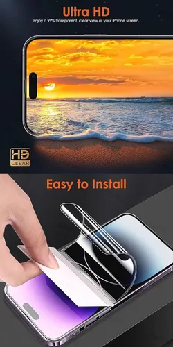 Vista 5 de Protector de pantalla frontal flexible para iPhone 15 Plus 6.7 "Película de hidrogel 3D transparente TPU sensible al tacto Desbloqueo de huellas