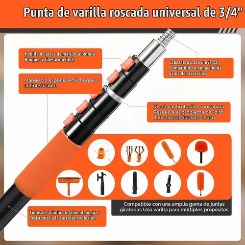 Vista 6 de Plumeros de telaraña de techos altos de 30 pies para kit de limpieza con Naranja