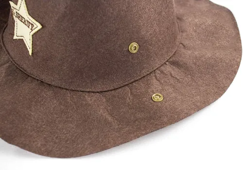 Vista 6 de stylesilove.com Mono vaquero marrón para bebé, sombrero y pañuelo, 3 piezas