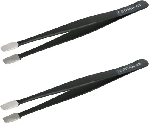 Vista 12 de Aoje-Link ESD-10 Pinzas profesionales con tecnología de precisión antiestática, punta recta no magnética, revestimiento de plástico de acero