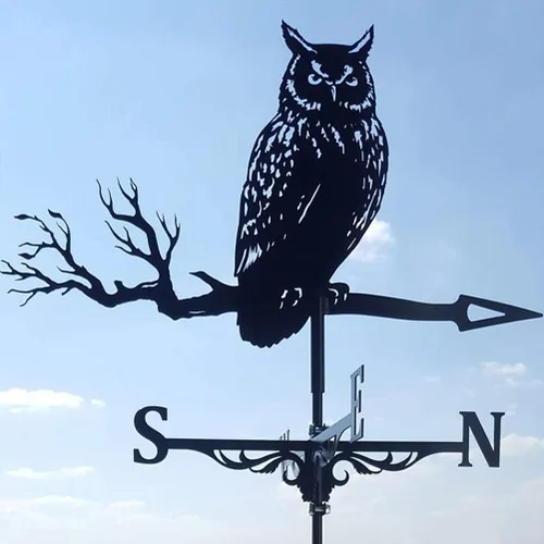Vista 4 de Weather Vane - Vane decorativo para jardín con estaca de acero inoxidable estilo retro para casa, garaje, cúpula (búho)