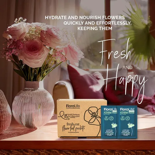 Vista 5 de FloraLife Comida para Flores Cortadas Frescas - Bolsita Multi-Nutriente y Solución de Hidratación - 25 Sobres