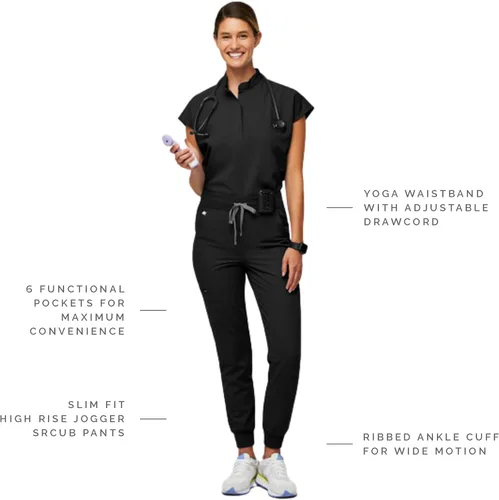 Vista 2 de FIGS Zamora - Pantalones quirúrgicos de cintura alta para mujer, ajuste delgado, 6 bolsillos, cintura alta, pantalones de yoga para mujer