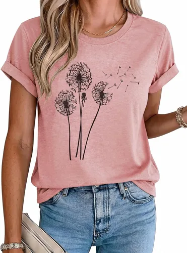 Vista 7 de MaQiYa - Camiseta de verano con estampado de diente de león para mujer, diseño vintage Negro