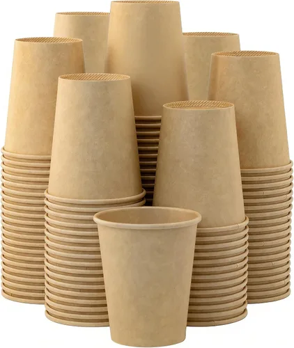 Vista 50 de Paquete de 100 tazas de café desechables de 8 onzas, tazas de papel desechables de color marrón a granel, tazas de café para té caliente, chocolate