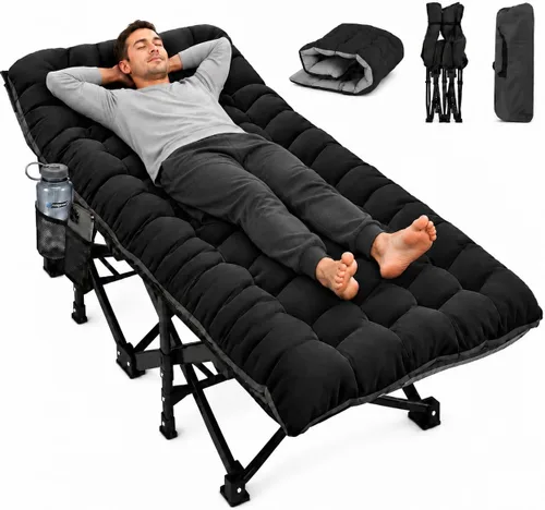 Vista 11 de ABORON Catres de camping para adultos, 28 pulgadas extra anchas para dormir Todo negro