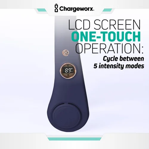 Vista 3 de CHARGEWORX Ventilador de cuello portátil portátil, ventilador de refrigeración personal sin aspas con batería recargable de 4000 mAh, pantalla LCD