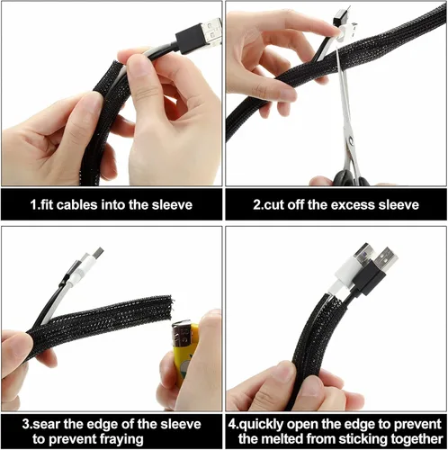 Vista 2 de Boao 3 piezas protector de cable tubo de malla de alambre manga de cable funda dividida para cable cargador USB cubierta de cable cable de audio