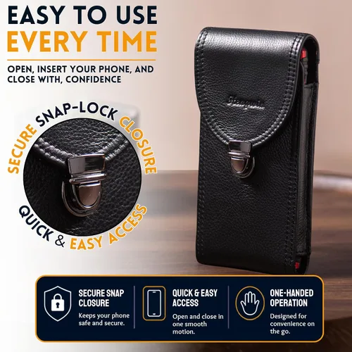 Vista 4 de Funda de piel para cinturón con clip para cinturón Negro