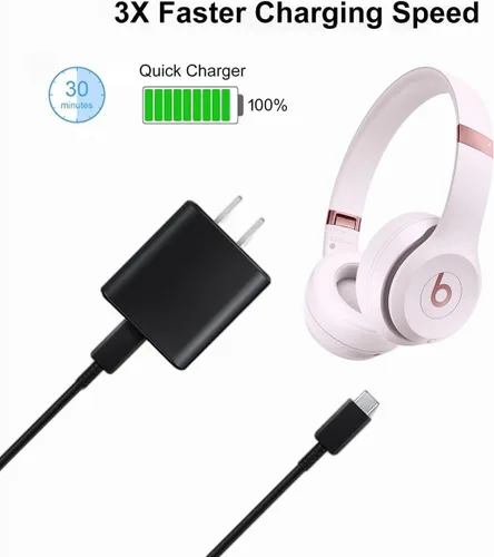 Vista 4 de USB-C Beats - Cable de carga de pared para auriculares compatible con Beats Powerbeats Pro 2, Solo 4, Studio Buds +, Studio Pro (x Kim Kardashian)