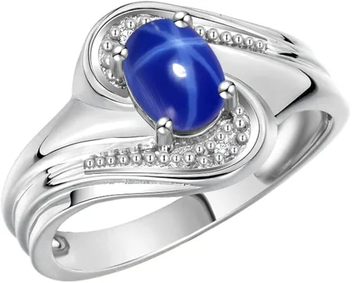 Vista 3 de Rylos Anillos para mujer, anillo de espiral de plata con piedra preciosa ovalada de 0.276 x 0.197 in y diamante genuino, joyería de piedra natal