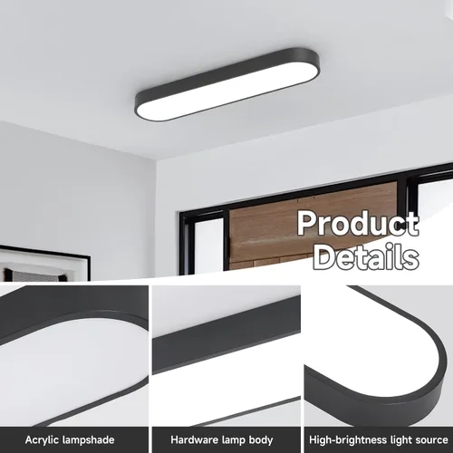 Vista 5 de Lámpara de techo lineal de 23.6 pulgadas, LED moderna de 40 W, lámpara de techo simple negra, iluminación de techo de perfil bajo para dormitorio