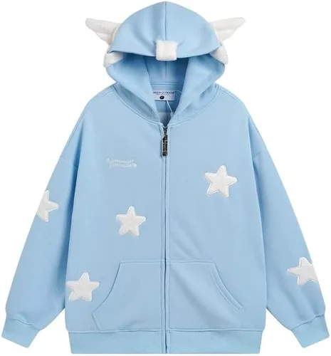 Vista 8 de grhaat Kawaii Angel Wings Star Sudadera con capucha Y2k Anime japonés cremallera Harajuku Casual Sudadera Cutecore Diseñador Streetwear