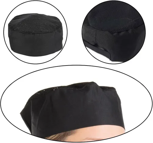 Vista 3 de SOUREPOSE Hommekit - Gorro de chef negro, 2 piezas, ajustable, con velcro, talla única, Negro