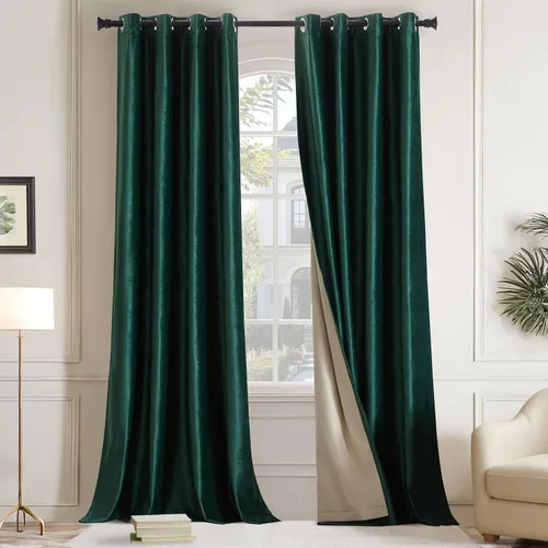 Vista 21 de GIGIZAZA Cortinas de terciopelo 100% opacas de 72 pulgadas, 2 paneles, cortinas negras para ventana, con aislamiento térmico, cortina de lujo