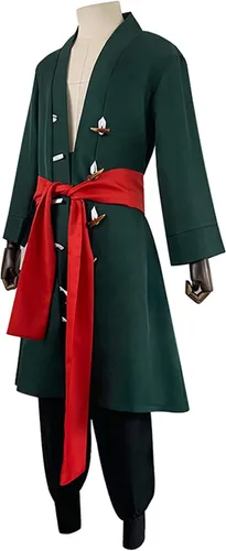 Vista 2 de Roronoa - Disfraz de cosplay de una pieza, kimono de capa de Halloween, color verde para hombre