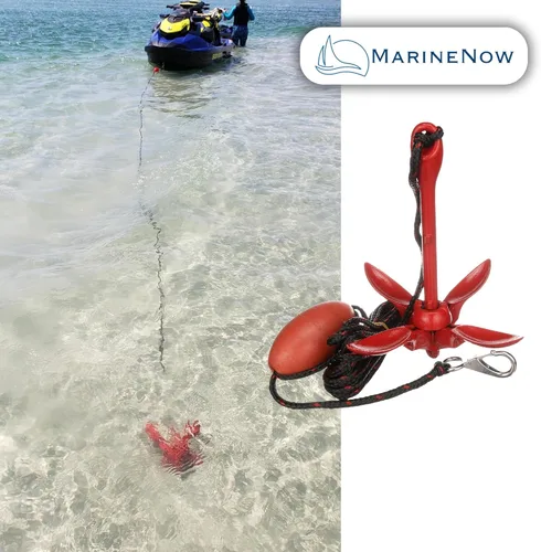 Vista 6 de MarineNow Kit de anclaje de grapnel de 3.5 lb – Anclaje plegable con cuerda de grado marino de 25 pies, boya, gancho a presión y bolsa