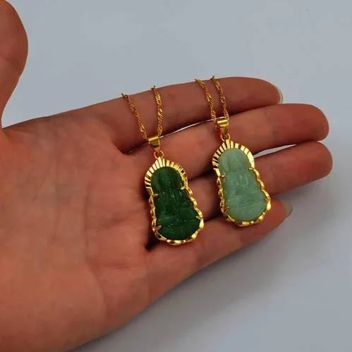 Vista 5 de kelistom Collar con colgante de Buda GUANYIN chapado en oro de 18 quilates para mujeres y hombres, adorno budista Maitreya Buddha ammuleto hinduismo