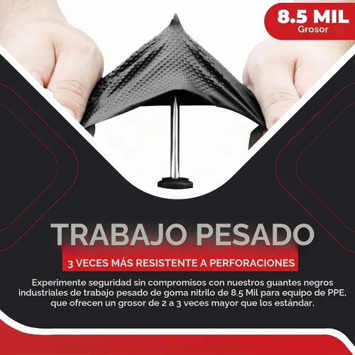 Vista 3 de Industrial Nitrile Gloves – Heavy Duty Latex & Powder Free Disposable Gloves with Diamond Texture Negro