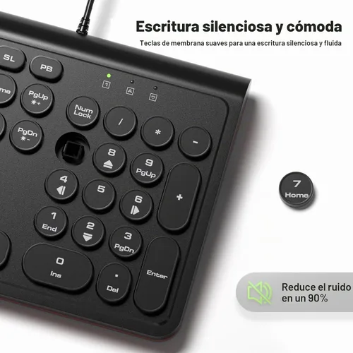 Vista 6 de Dilter Teclado USB con Cable para Computadora con Retroiluminación - Teclado de Tamaño Completo para Oficina con Numericero, Indicadores
