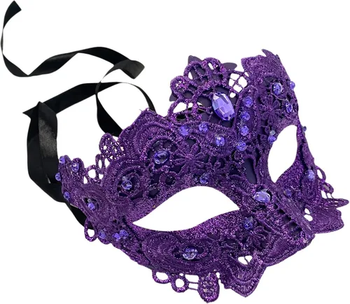 Vista 30 de MASQ Par de máscaras de encaje brocado para mascarada, Mardi Gras, cumpleaños, graduación, boda, fiesta Bk Lace W Pluma