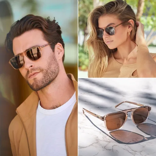Vista 3 de WMP Eyewear - Gafas de sol modernas estilo aviador polarizadas estilo cuadrado para hombre