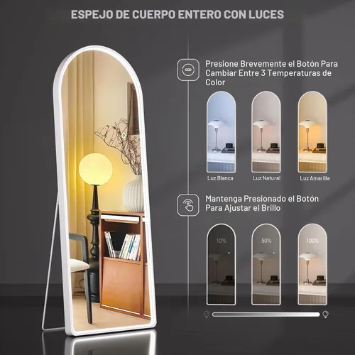 Vista 3 de Hasipu Espejo de Cuerpo Completo de 55" X 18" con Luces, Espejo LED de Cuerpo Completo con Marco Blanco en Arco y 3 Temperaturas de Color y Brillo