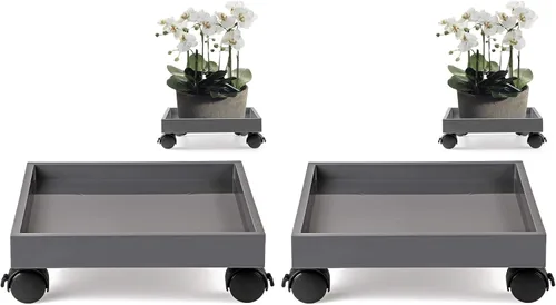 Vista 8 de Skelang Plataforma cuadrada con ruedas para plantas, bandejas de plástico ABS, resistente, capacidad de carga de 110 libras