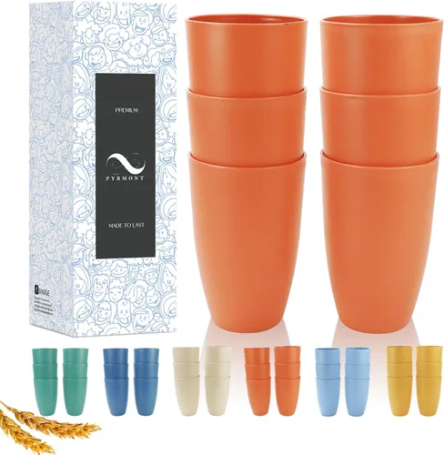 Vista 14 de PYRMONT Juego de 6 tazas de paja de trigo, tazas de café de plástico reutilizables, tazas de té con asas, juego de tazas de 16 onzas para café