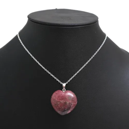 Vista 6 de Gempires Rhodonite Gemstone Necklace Pink Crystal Heart Jewelry Hypoallergenic 20 Inch Silver Plated Handmade Healing Crystals Jewelry Gifts For