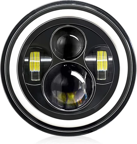 Vista 11 de Shkalacar Faro LED H4 de 7 pulgadas 140W Ojos de Ángel Faros redondos 4 modos 14000LM 6000K Blanco/3000K Ámbar Faro de coche y motocicleta Auto Ring