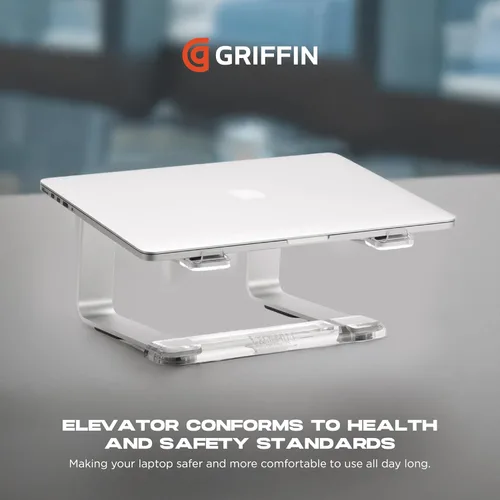 Vista 3 de Griffin Soporte elevador para laptop, elevador ergonómico para computadora y soporte para laptop hecho de aluminio cepillado resistente, soporta
