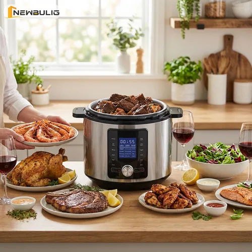 Vista 8 de NEWBULIG Olla a presión eléctrica de 6.3 cuartos de galón, presión múltiple de acero inoxidable, olla de cocción lenta 24 en 1 para arroz, estofado