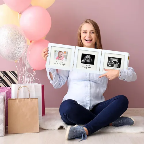 Vista 6 de Beeveer Sonogram - Marco de fotos cuádruple de ultrasonido, 4 fotos plegables de recuerdo de embarazo para anuncios de embarazo por primera vez