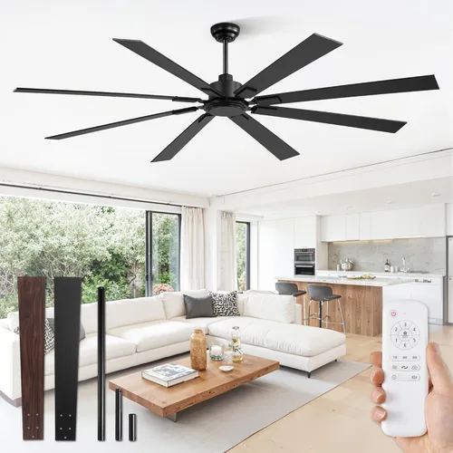 Vista 13 de Ventilador de techo de 62 pulgadas sin luz con control remoto, 8 aspas de motor CC reversible silencioso, 6 velocidades, temporizador, acabado Negro
