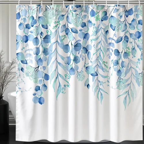 Vista 16 de KAIRA Cortina de ducha de eucalipto negro con diseño clásico y moderno, hojas de plantas de acuarela con diseño floral, decoración de baño, 72 x 72