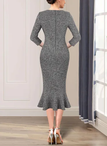 Vista 2 de VFSHOW - Vestido de mujer, por debajo de la rodilla, ceñido con diseño de sirena, para fiestas, cóctel, estilo vintage y elegante