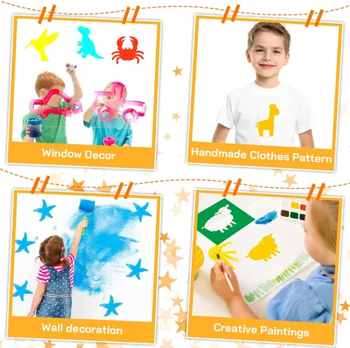 Vista 6 de Epakh 24 Piezas Plantillas para Niños, Plantillas de Dibujo de 8 Pulgadas, Plantilla de Tiza, Grande, Lavable, Geométrica y Temática de Jardín