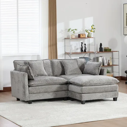 Vista 166 de Sofá seccional modular verde de 111.5", sofás seccionales grandes de 3 plazas para sala de estar, sofá nube oversized de tela chenille con otomana
