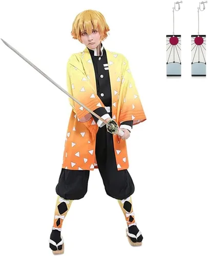 Vista 3 de Moalioi Tanjiro Cosplay Disfraz Giyuu Cosplay Kimono Halloween Zenitsu Cosplay Mujeres Hombres Niños para Conjunto